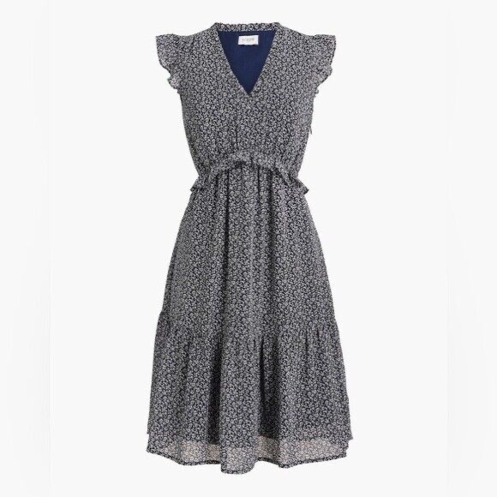 J. Crew Navy and White Floral Patterned Swing Dress - Picture 2 of 6